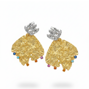 Textured Gold Drop Earrings with Sculpted Silver Accent