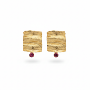 Textured Square Earrings with Stone – Gold & Silver Finish