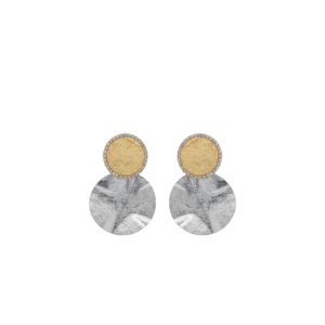Dual Tone Coin Drop Earrings – Textured Gold & Silver Discs