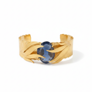 Gold Leaf Cuff Bracelet with Colored Stone
