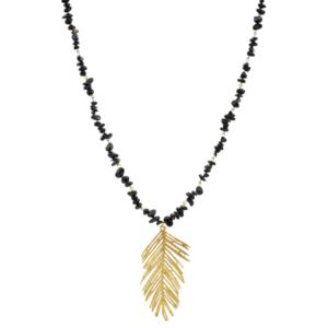 Minimal Black Stone Feather Necklace (Single Strand)
