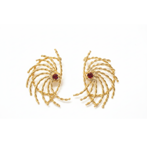 Twisted Spiral Statement Earrings with Red Stone – Gold Finish