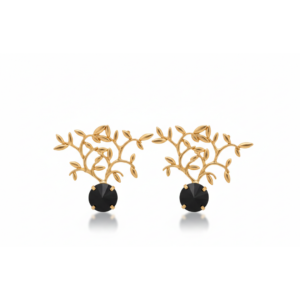 Branch Leaf Statement Earrings with Stone – Gold Finish