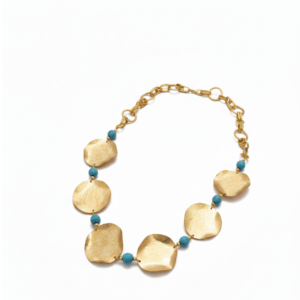 Hammered Gold Disc Turquoise Necklace