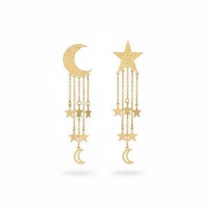 Dangle Earrings – Moon & Star Chain Design