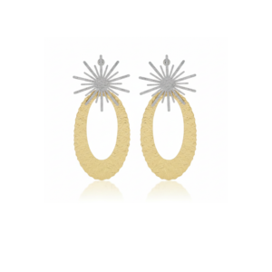Sunburst Oval Drop Earrings – Dual-Tone Statement Design