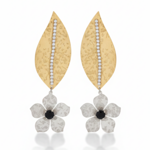 Leaf & Flower Drop Earrings – Textured Gold & Silver