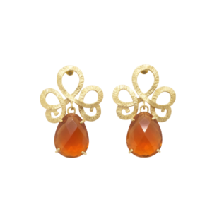 Golden Loop Drop Earrings with Amber Crystal